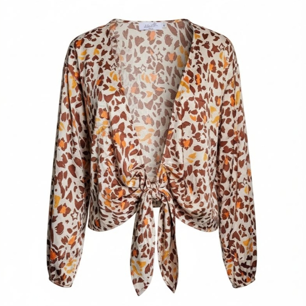 Le Lis Brown and Orange Tie Front Blouse with Sailor Collar